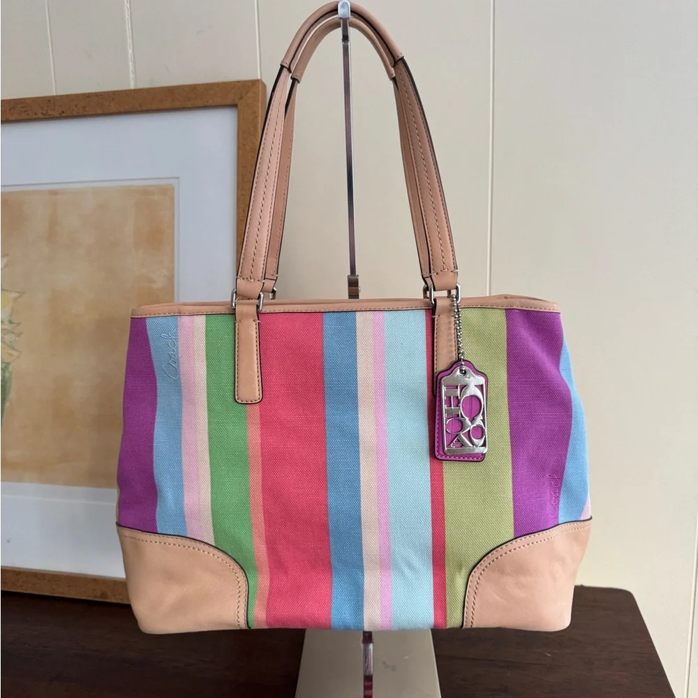 Coach Legacy Hampton Multicolored Stripe Canvas Medium Tote NWT